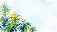 Tropical plants watercolor illustration with palm leaves and exotic foliage on white background for summer design projects and botanical artwork.