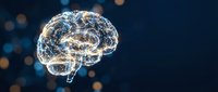 Glowing neural network brain with interconnected pathways on dark background representing artificial intelligence, machine learning and cognitive science concepts.