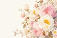 Delicate pink and white peonies with golden centers create soft floral composition against light background, featuring gentle watercolor style blooms and buds.