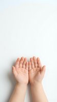 Open cupped hands reaching upward on clean white background expressing hope, prayer, receiving, giving, support and spiritual connection concepts.