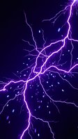 Vivid purple lightning bolts strike across a dark sky, creating a dramatic electric storm effect with glowing neon branches and sparks.