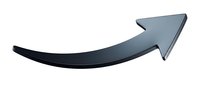Curved metallic arrow pointing upward and right on white background, isolated for business growth, success, and direction concepts in presentations.
