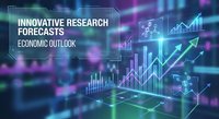 Futuristic business analytics dashboard with glowing charts, graphs and data visualization elements on dark blue background for financial technology presentations.
