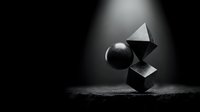 Abstract geometric composition with sphere and angular shapes in dramatic black and white lighting for modern design projects.