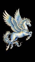 Ornate blue and gold winged horse clipart, isolated on transparent background, ready for stickers, t-shirt design, print on demand, and sublimation projects.