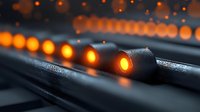 Glowing orange lights on black string create magical bokeh effect with shallow depth of field, dark moody atmosphere for holiday and festive backgrounds.