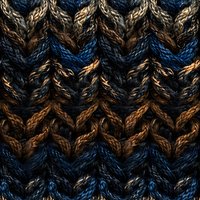 Seamless knitted pattern with navy blue and copper yarn creating chevron texture. Repeatable background for textile and fashion design projects.