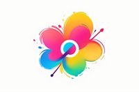 Vibrant rainbow flower with gradient petals and dynamic splashes in modern abstract style, featuring blue, pink, yellow and green colors on white background.