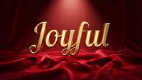 Gold metallic Joyful text on red velvet fabric with dramatic spotlight, festive holiday concept for greeting cards and banners.