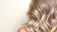 Luxurious blonde balayage wavy hair on light background. Close up view of professionally styled long feminine hairstyle showing soft waves and highlights.