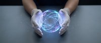 Hands protecting glowing digital sphere with network connections representing data security, technology innovation and cyber protection concepts.