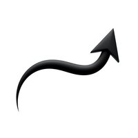 Black curved arrow pointing upward on white background isolated for business presentations and growth concepts.