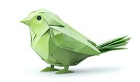 Low poly green bird with geometric shapes on white background, perfect for modern design projects and environmental themes.