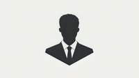 Male silhouette in business suit and tie, black profile shape isolated on light background. Professional avatar design for corporate identity and profile pictures.