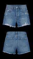 Blue denim shorts with distressed details and frayed edges, isolated on transparent background. Ready for t-shirt designs, clipart, print-on-demand products, stickers, and sublimation projects.