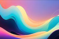 Vibrant flowing waves in pastel pink, turquoise, yellow and purple create dynamic abstract background with smooth gradient transitions and fluid motion effect.