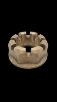 Brass castle nut with slotted crown and threaded interior, isolated on transparent background. Ready for T-shirt design, clipart, stickers, print on demand, and sublimation use.