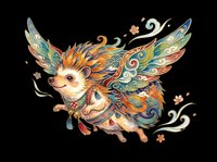 Whimsical fantasy creature with ornate wings, isolated on transparent background. Ready for t-shirt design, clipart, stickers, sublimation, and print-on-demand projects.