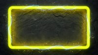 Neon yellow glowing rectangular frame with rounded corners on dark textured background, featuring bright light effects and sparkling particles for modern design projects.