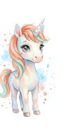 Cute watercolor unicorn with rainbow mane and horn on white background, fantasy creature for children's room decor, nursery art, greeting cards and stickers.