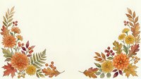 Autumn floral border with orange chrysanthemums, ferns, berries, and fall leaves on cream background, perfect for seasonal cards and invitations.
