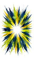 Radial watercolor burst with navy, lime, and yellow streaks radiating from white center, featuring dynamic splatter effects. Isolated on white background for design use.