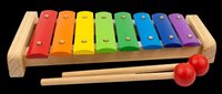 Colorful wooden xylophone toy with rainbow bars and two mallets, isolated on transparent background, ready for clipart, stickers, t-shirt design, and print on demand use.