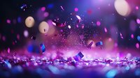 Magical purple and blue bokeh background with floating glitter particles and geometric shapes creating dreamy atmosphere for festive designs and celebrations.