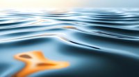 Glowing orange paper boat floating on dark blue rippling water surface with gentle waves at sunset, creating dreamy atmospheric scene for concepts of hope and journey.