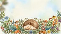 Cute hedgehog surrounded by colorful wildflowers, berries, and foliage in watercolor style. Isolated on white background, suitable for children's designs, nursery decor, greeting cards, and apparel printing.