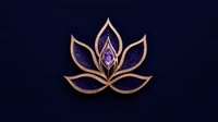 Luxurious golden lotus flower brooch with purple gemstone and diamond accents on dark background, jewelry design element isolated for creative use.