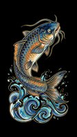 Koi fish jumping from stylized water waves, isolated on transparent background, ready for t-shirt design, stickers, sublimation, print-on-demand products and clipart applications.