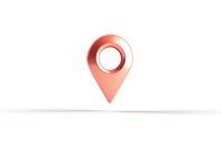 Coral pink location pin marker floating on white background, minimalist design for maps and navigation applications. Isolated object ready for digital use.