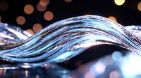 Glowing blue waves with sparkles on dark background, abstract flowing lines with bokeh light effects create dynamic modern design element for technology concepts.