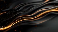 Elegant flowing waves of black and gold create dynamic abstract background with glowing light trails and sparkling particles. Luxury design element for modern layouts.