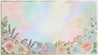 Soft watercolor floral border with pastel roses, lavender, and succulents on a dreamy gradient background, perfect for cards and invitations.