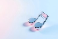 Metallic musical note symbol on soft gradient background with shadow, representing music, sound, and artistic expression.