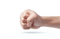 Male hand clenched in fist showing anger, power, or determination against white background, isolated for easy integration into design projects.