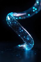 Glowing blue spiral wave with sparkling particles floating in dark space creates magical atmosphere for fantasy and science concepts.