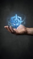 Male hands holding glowing blue compass hologram with digital particles on dark background for navigation and direction concepts.
