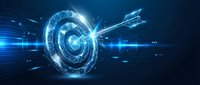 Futuristic digital portal with glowing blue energy rings and light beams on dark background for sci-fi technology concepts and cyber space designs.