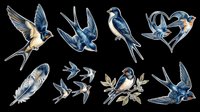 Swallows and swifts in flight, isolated on transparent background. Ready for t-shirt designs, clipart, stickers, sublimation, print-on-demand products and digital crafts.