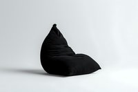 Black bean bag chair on white background, minimalist furniture design with soft texture and contemporary style for modern interior decor photography.