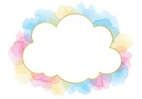 Watercolor cloud frame with pastel rainbow colors on white background. Soft artistic border for text, invitations, baby shower cards and creative projects.