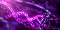 Medical stethoscope on purple glowing cardiogram background with sparkle effects and dynamic wave pattern, modern healthcare concept.