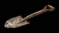 Rusty old shovel with wooden handle and muddy blade, isolated on transparent background, ready for t-shirt design, clipart, stickers, print on demand, and sublimation projects.