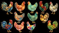 Rooster and hen collection isolated on transparent background, ready for t-shirt design, clipart, stickers, print-on-demand products and sublimation projects.
