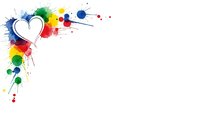 Colorful paint splashes with white heart shape on clean background for creative design projects and artistic compositions.