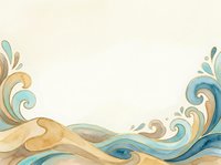 Ornamental wave border with flowing scrolls and flourishes in warm gold and cool blue tones on cream background, suitable for invitations, certificates, and decorative design projects.