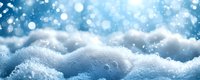 Fresh snow with sparkling bokeh lights against blue winter background, creating magical frosty landscape for seasonal designs.